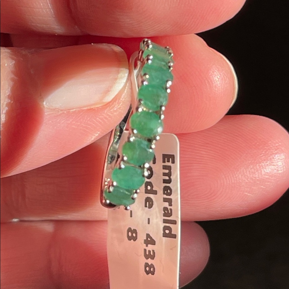 Half Eternity Zambia Natural Emerald Ring in 925 Sterling Silver Size 8 - Picture 7 of 15